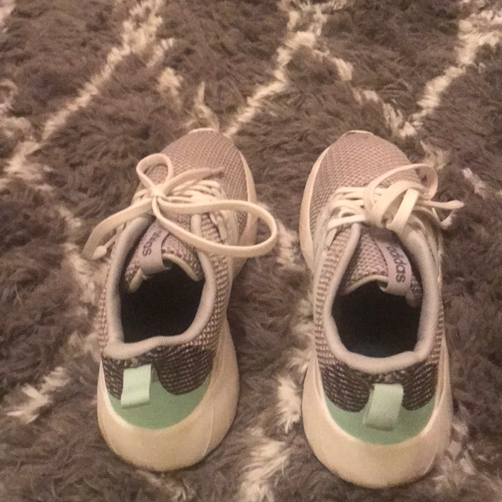 Girls Adidas gray blue and white tennis shoes